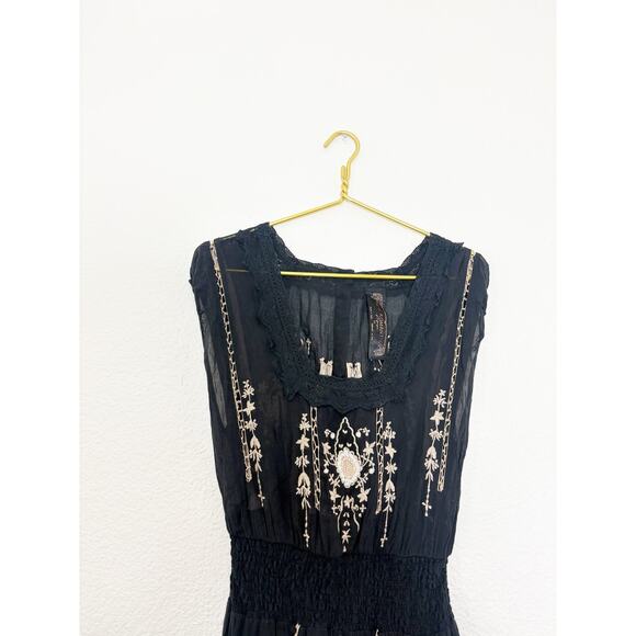Free People New Romantics Delphine Midi Dress Size 10 Black Embroidered Boho - Picture 4 of 13